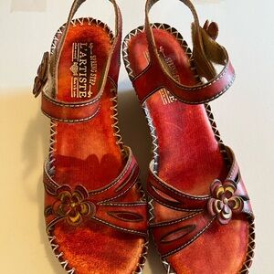 L'ATISTE Lilith Red Leather Sandals